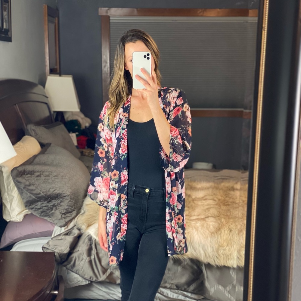 Moe & Arrow Flower Open Sheer Cardigan, Small